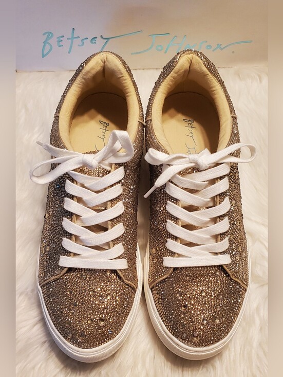 Betsey Johnson Shoes - Betsey Johnson Suton Rhinestone Platform Sneakers Gold Bling Sparkle Size 10